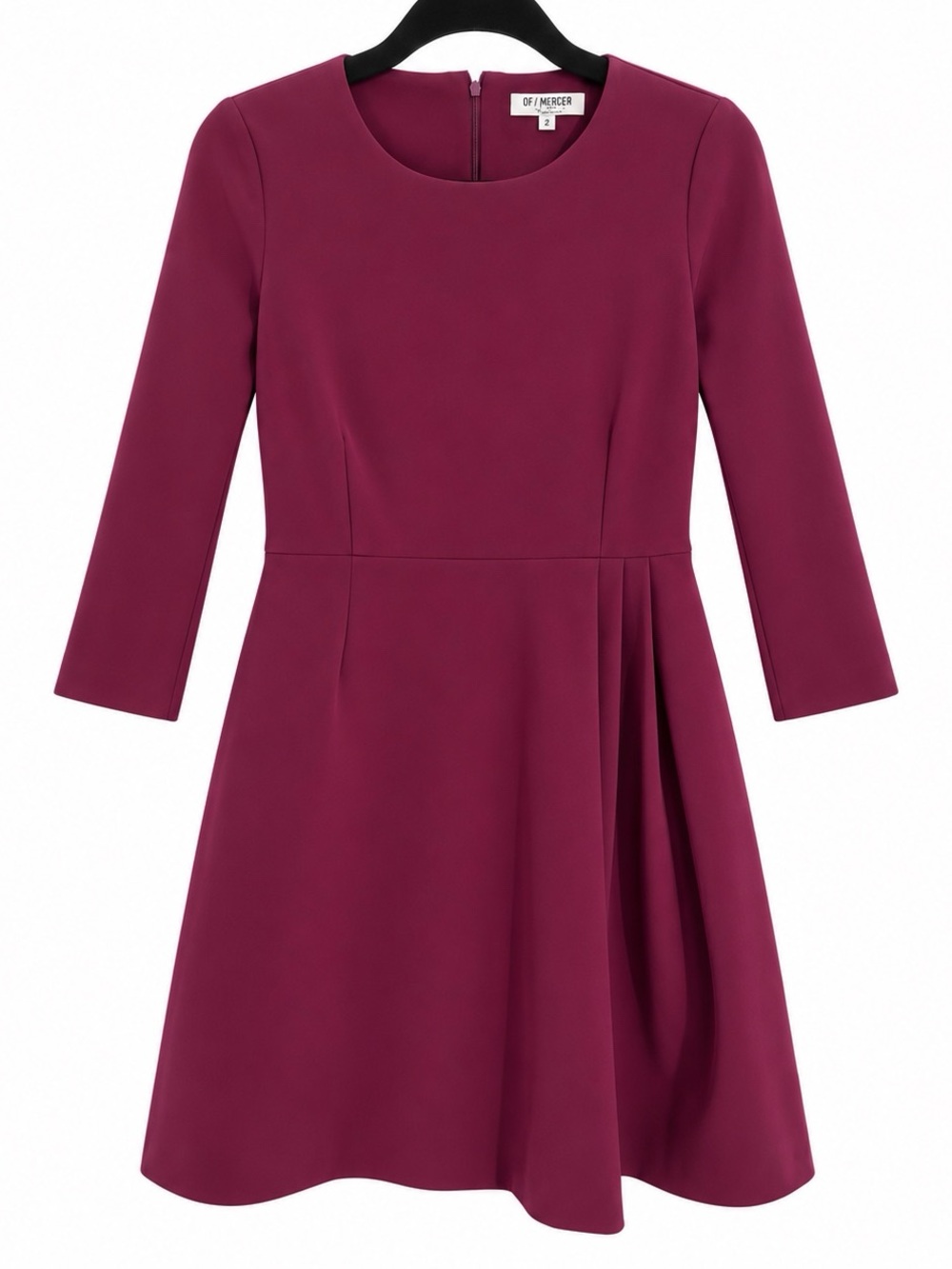 Of Mercer Plum Burgundy Fit & Flare Dress Size 2 Work Cocktail 3/4 Sleeve
